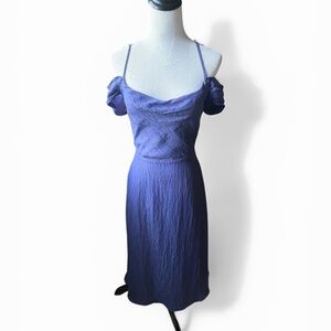 Lily Rose Elegant Off-Shoulder Midi Dress in Blue